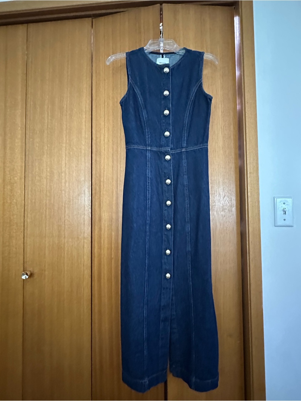 Reformation Dark Blue Denim Button-Front Maxi Dress